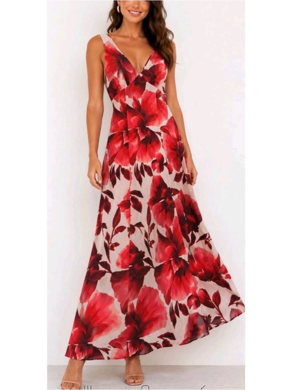 NWT Paper Heart Linen Blend Red Floral Sleeveless Maxi Dress Sz M